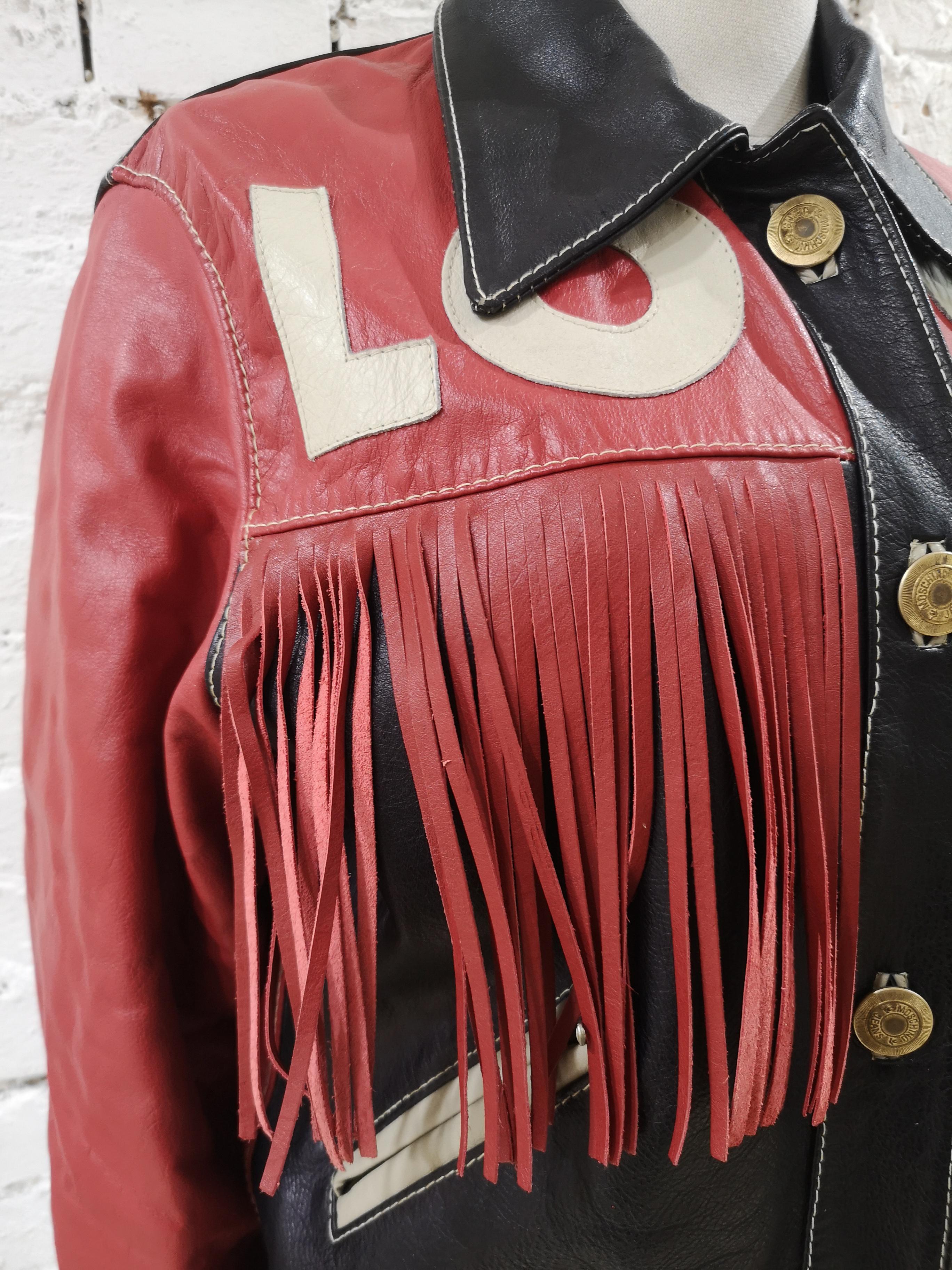 Moschino Love Red Black Leather fringes jacket 3