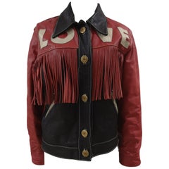Vintage Moschino Love Red Black Leather fringes jacket