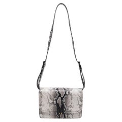 Moschino M-Logo Python-Print Shoulder Bag in White Calf Leather