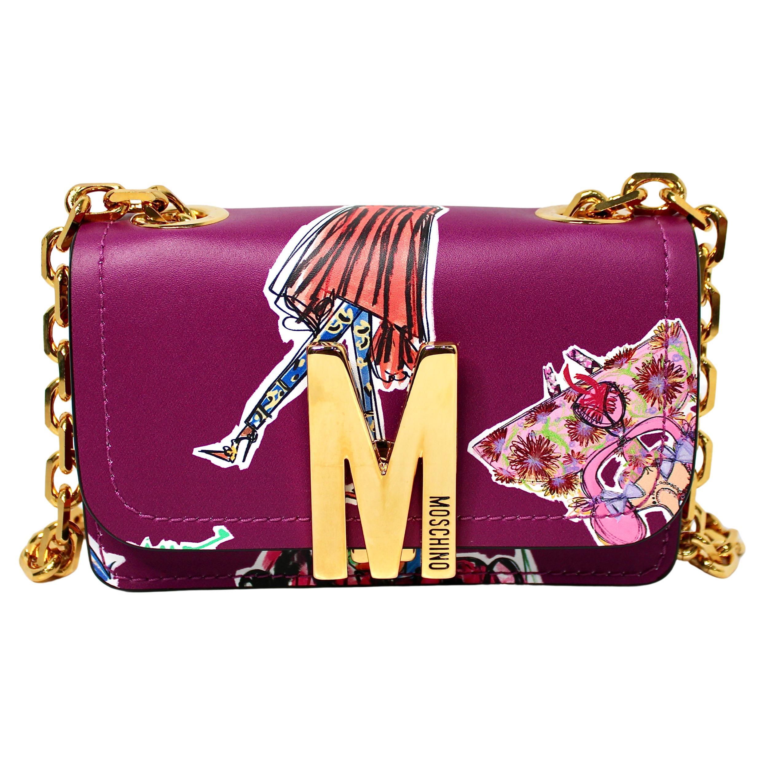 Moschino M Mini Cartoon Print Leder Crossbody Handtasche