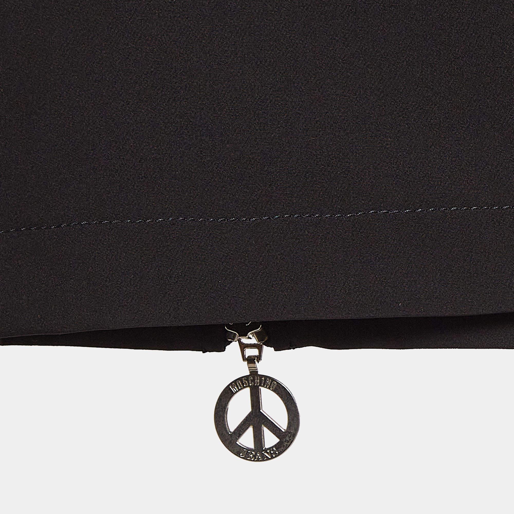 Noir Moschino Jeans M05CHIN0 Black Stretch Crepe Zipper Detail Mini Skirt S en vente