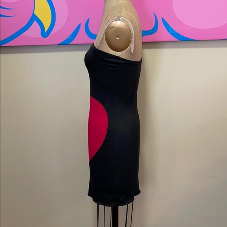 strapless open back dress 1990s Moschino Love Me Baby Red Heart on Black Net Lingerie Dress –  Shrimpton Couture main image 1