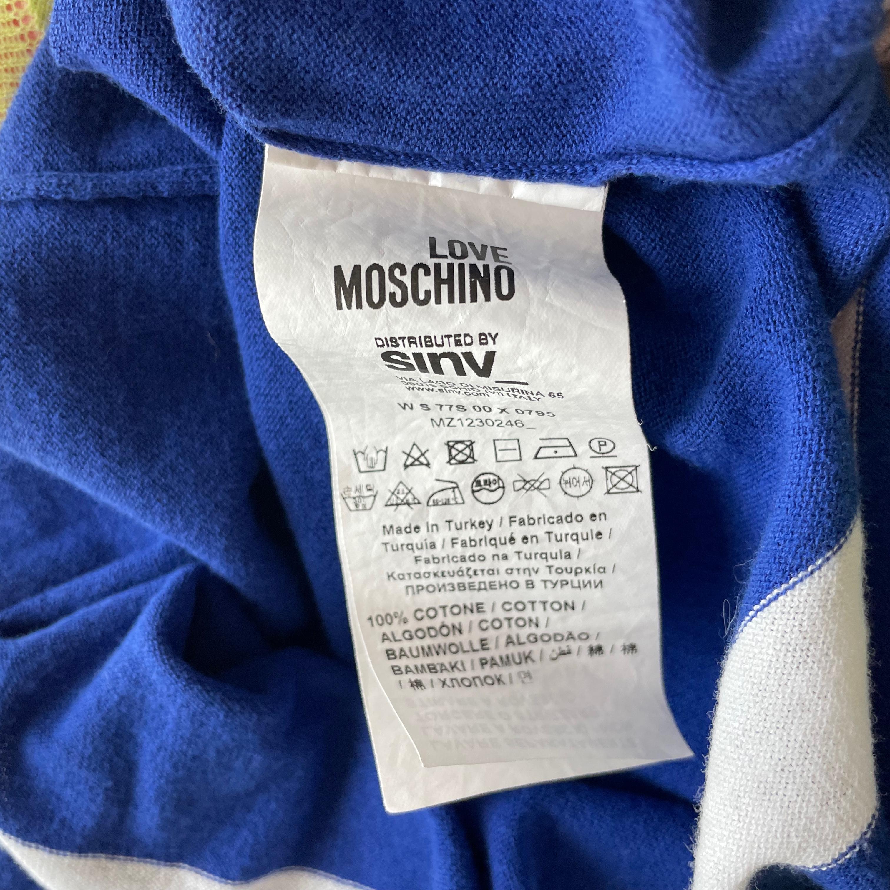 Moschino - Pull en tricot de coton rose bleu « All Stars » à blocs de couleurs, taille 2 en vente 6
