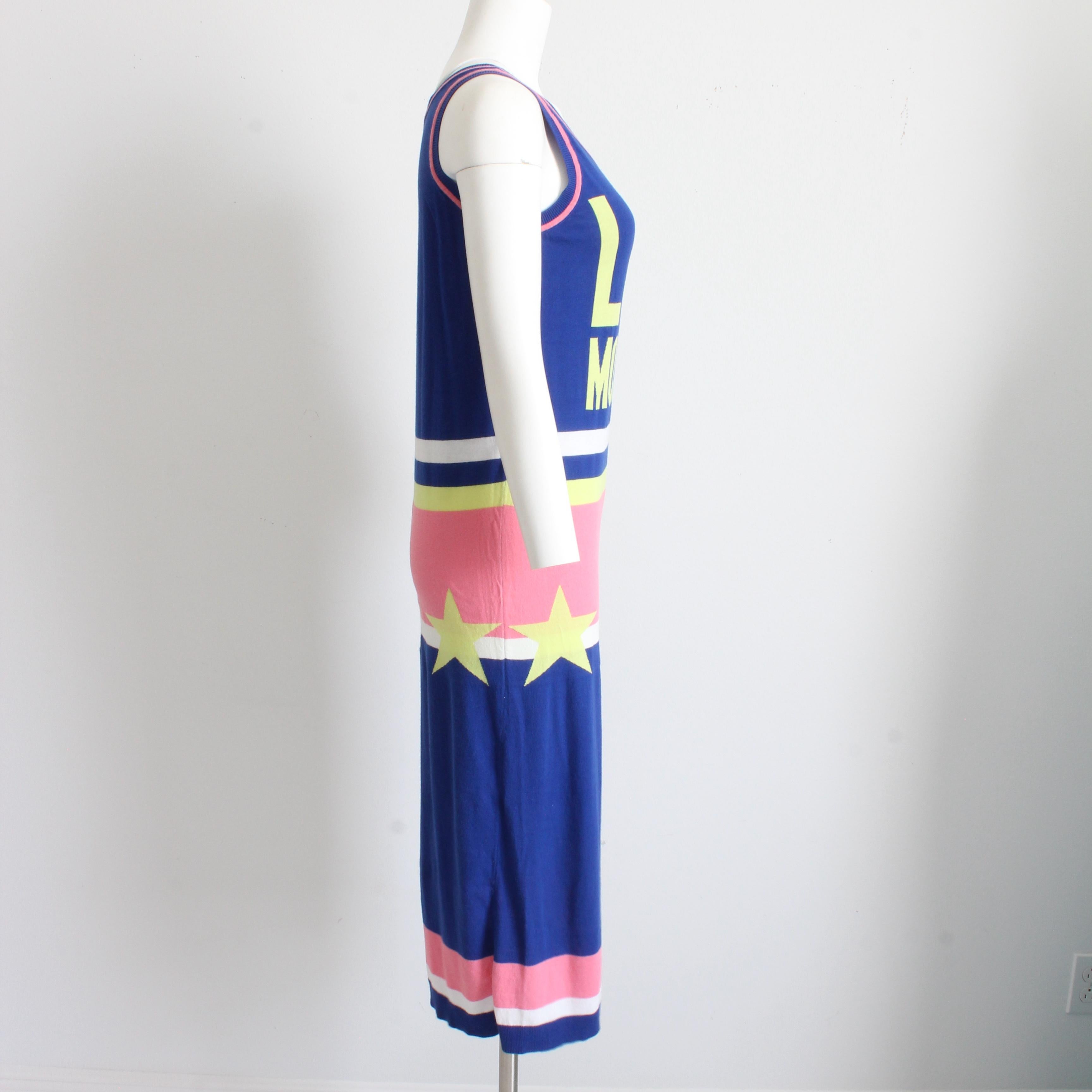 Moschino Maxi Dress Color Block All Stars Pink Blue Cotton Knit Sweater Sz 2 In Good Condition For Sale In Port Saint Lucie, FL