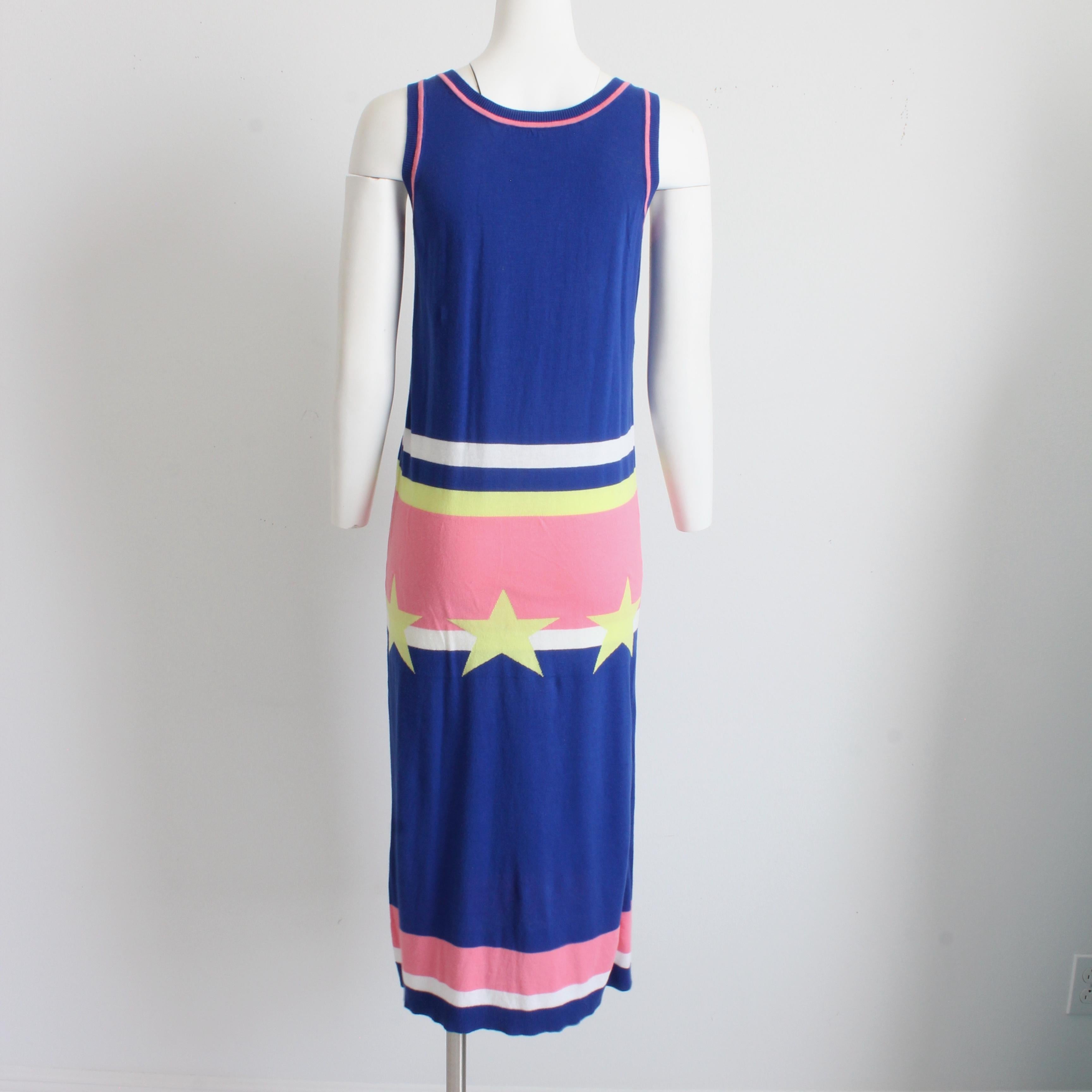 Moschino Maxi Dress Color Block All Stars Pink Blue Cotton Knit Sweater Sz 2 For Sale 1