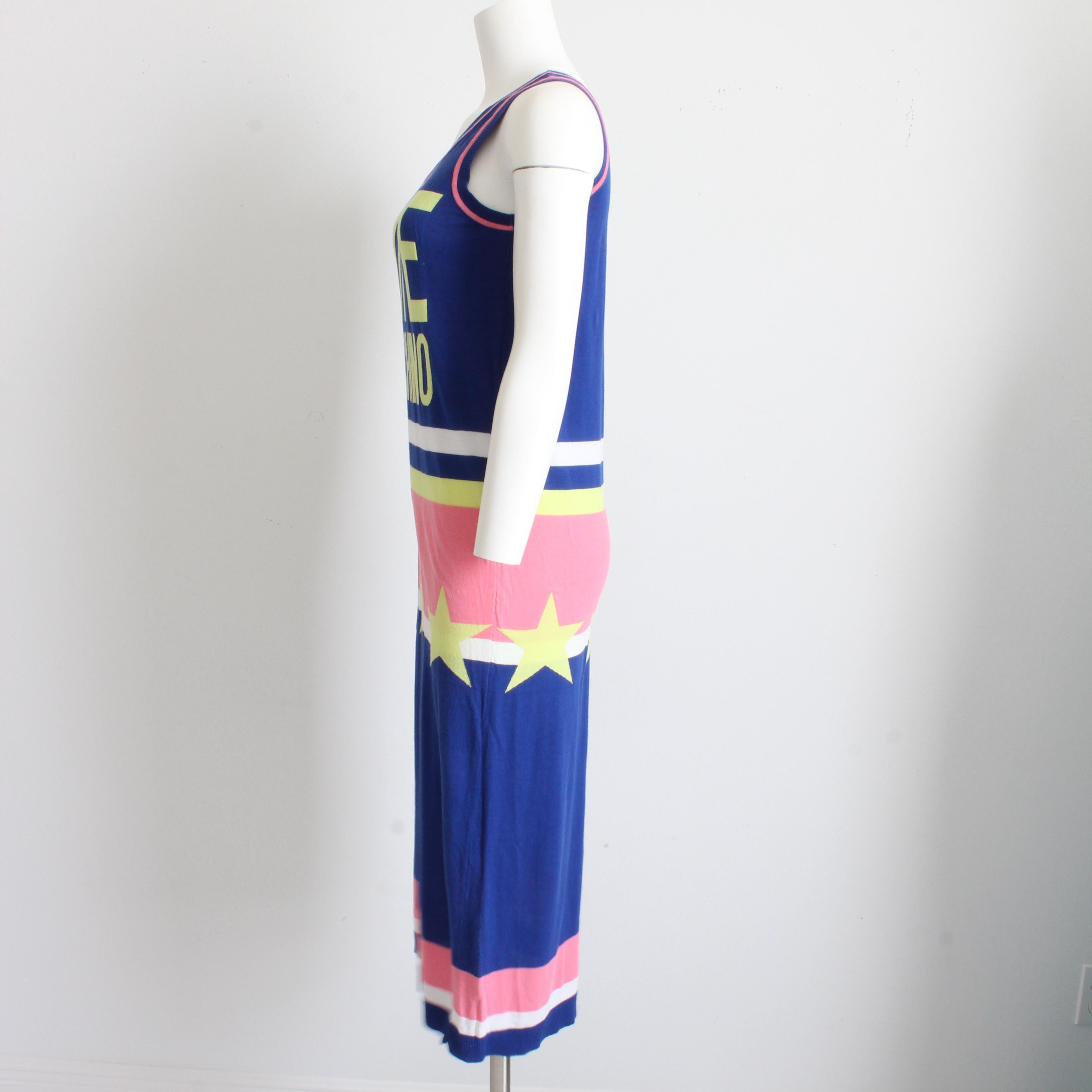Moschino Maxi Dress Color Block All Stars Pink Blue Cotton Knit Sweater Sz 2 For Sale 1