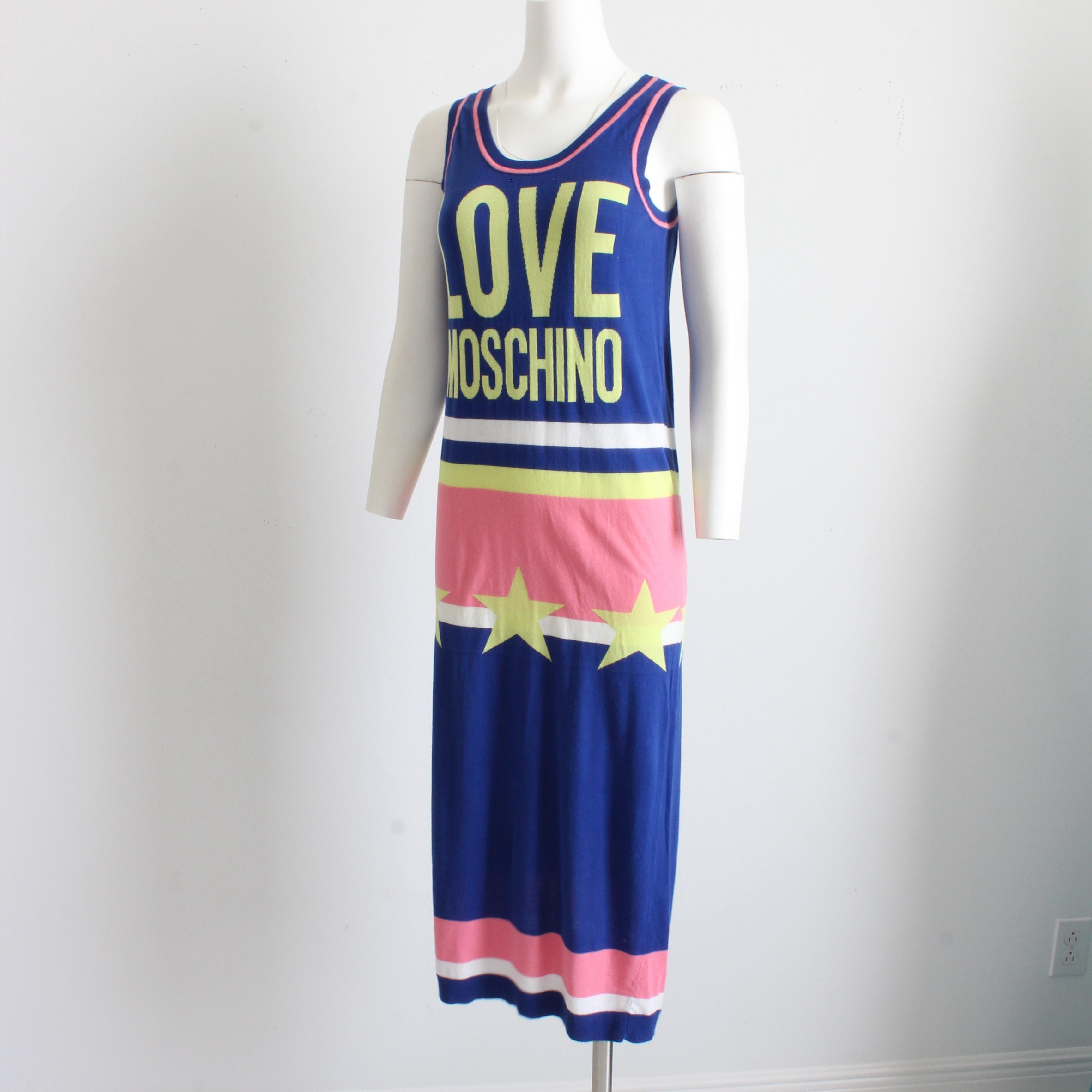 Moschino Maxi Dress Color Block All Stars Pink Blue Cotton Knit Sweater Sz 2 For Sale 2