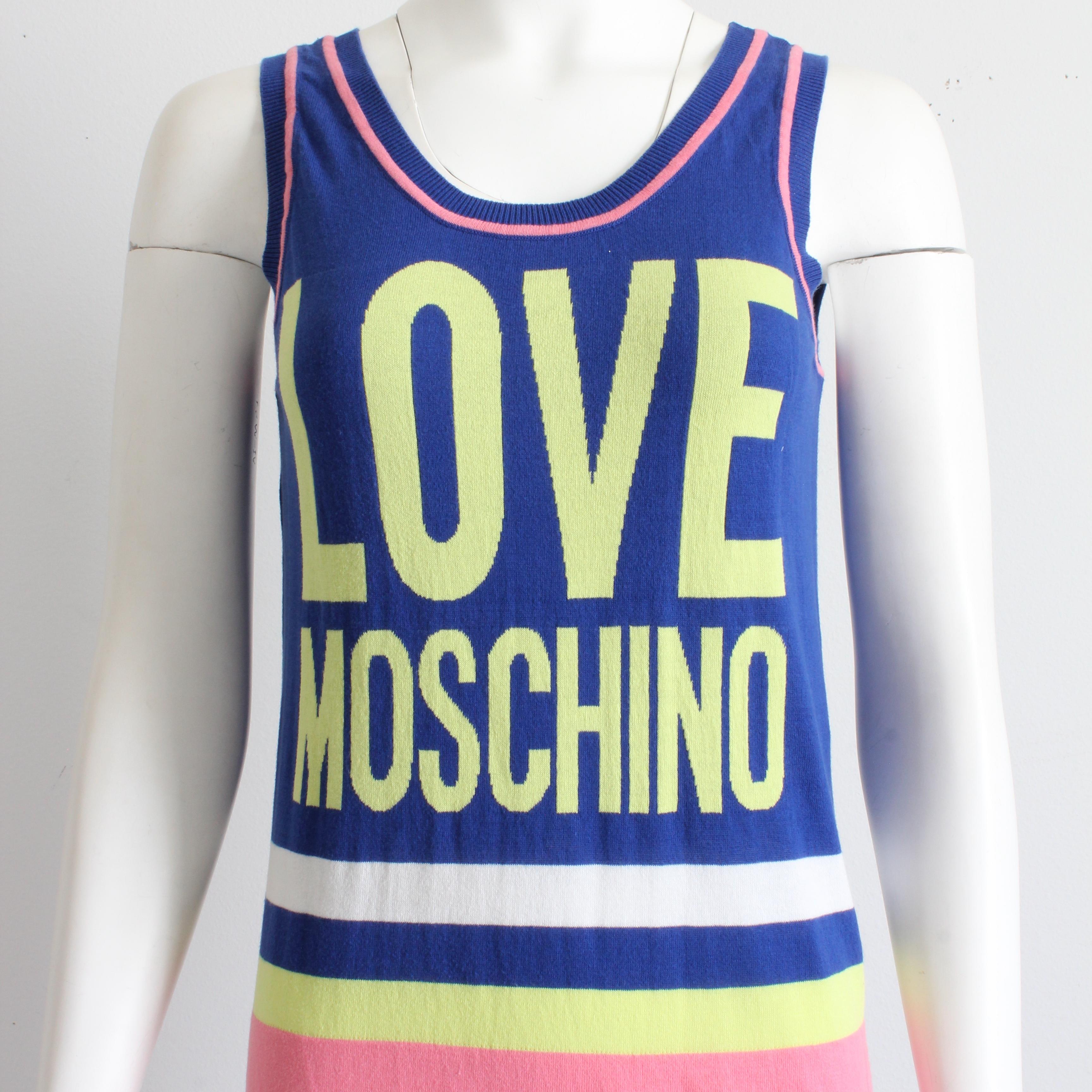 Moschino - Pull en tricot de coton rose bleu « All Stars » à blocs de couleurs, taille 2 en vente 4