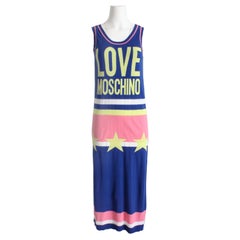 Moschino - Pull en tricot de coton rose bleu « All Stars » à blocs de couleurs, taille 2