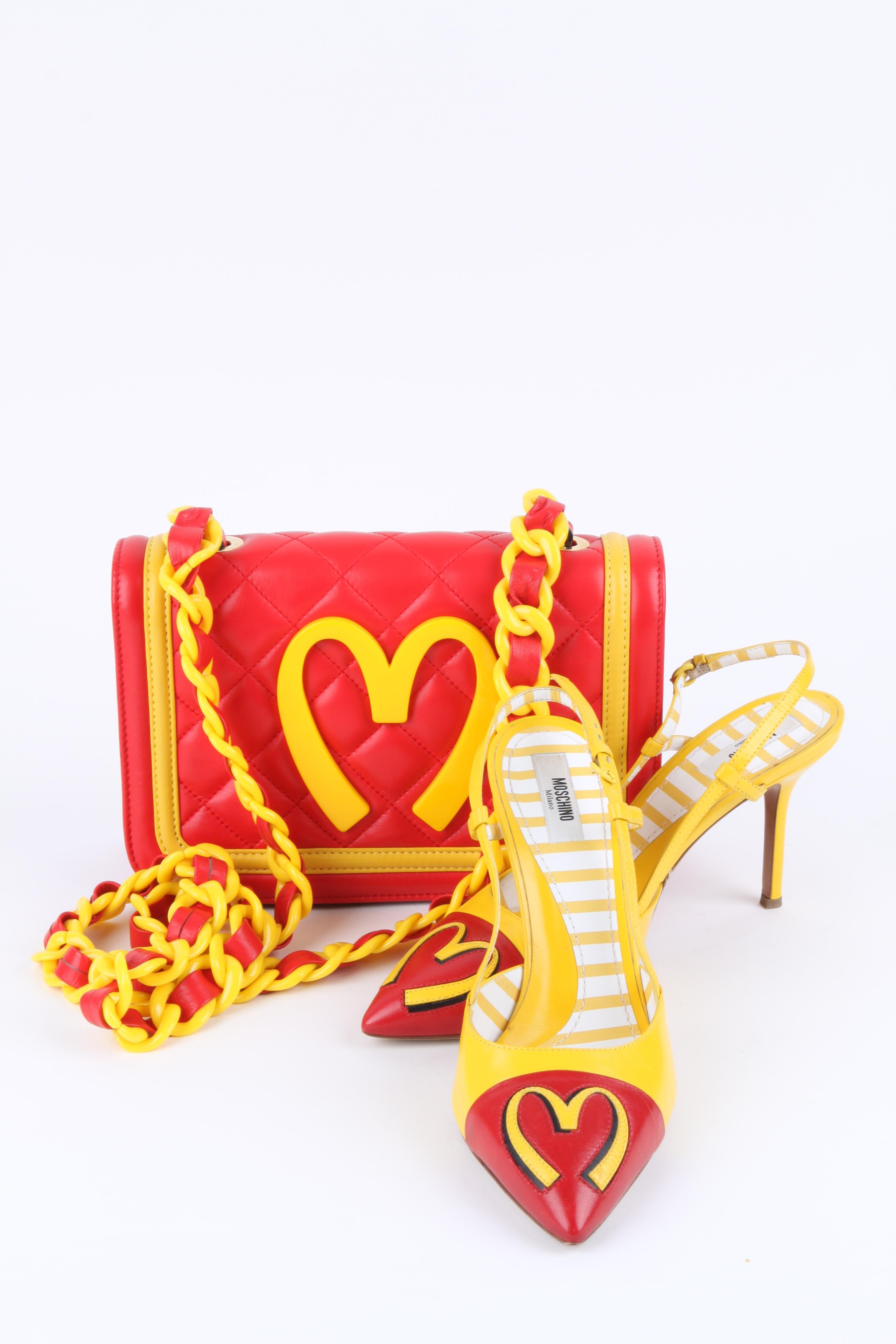 eremy Scott designed these shoes for Moschino. On the red cap toe you find a large yellow M, the rest of the shoe is crafted in yellow leather. The heel measures 10 centimeters, no platform.

In very good condition, yet worn a few times, only