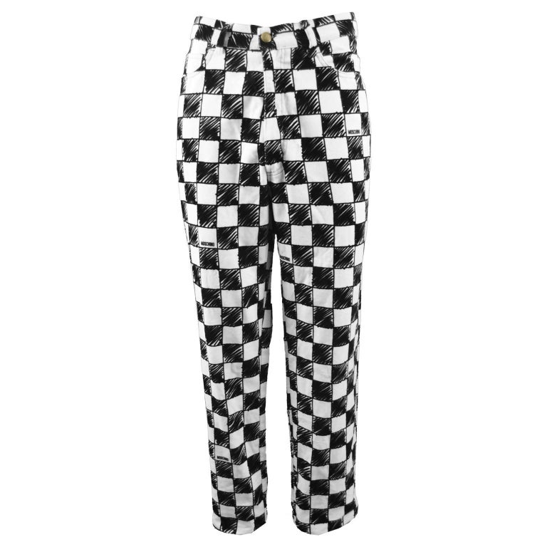 Moschino Men's Vintage Black and White Velvet Checkerboard Print Pants,  1990s For Sale at 1stDibs | vintage black men