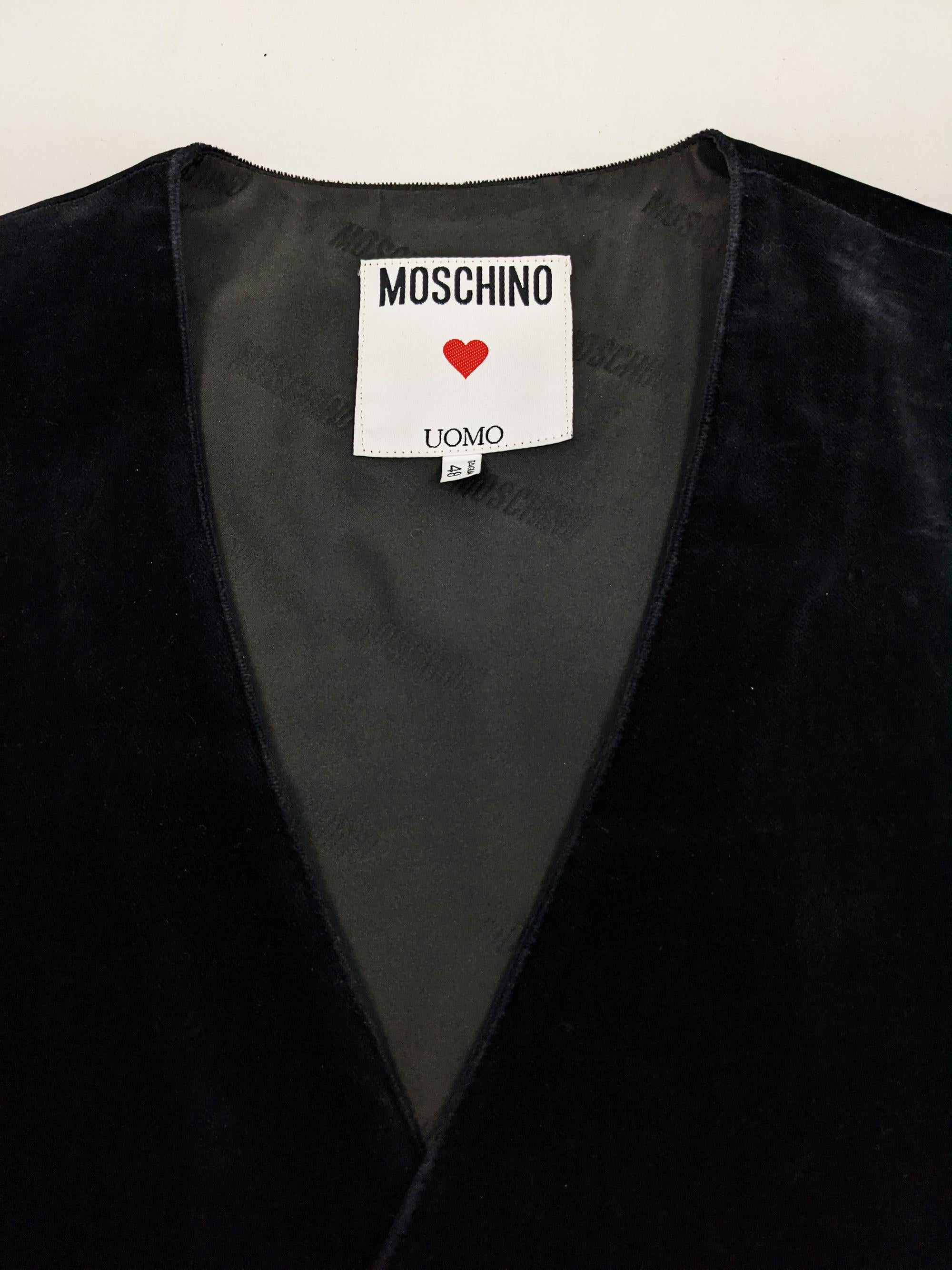 Moschino Mens Vintage Black Velvet Waistcoat Vest, 1980s In Excellent Condition In Doncaster, South Yorkshire