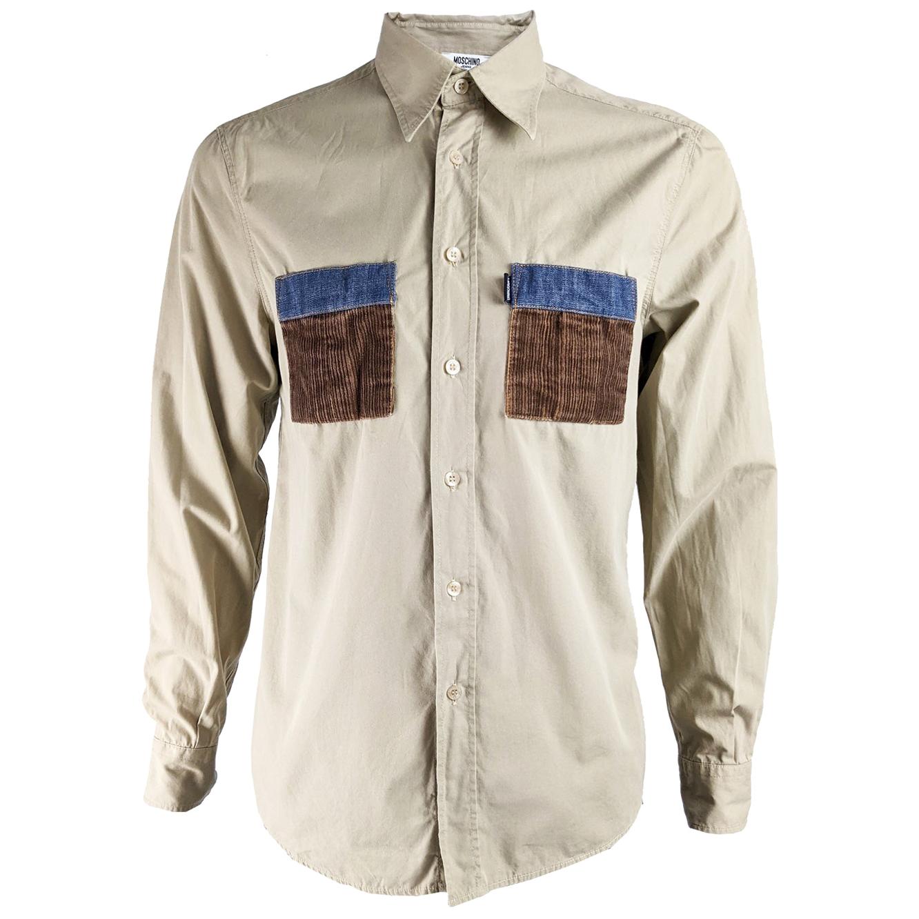 Moschino Mens Vintage Denim & Corduroy Pocket Shirt For Sale