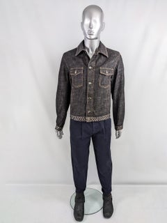 Moschino Mens Vintage Studded Peace Sign Black Denim Jean Jacket, 1990s