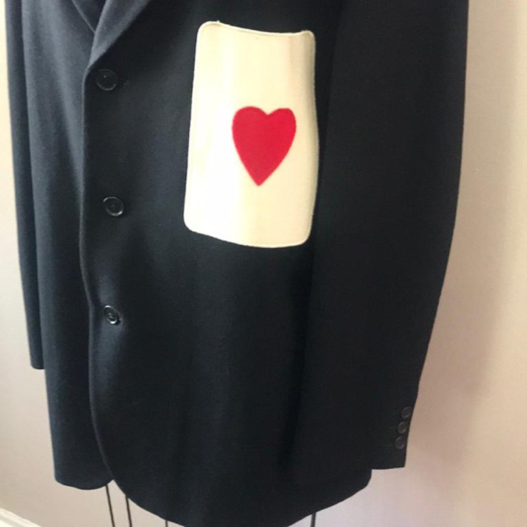 Moschino Mens Wool Heart Pocket Blazer Vintage In Excellent Condition For Sale In Los Angeles, CA