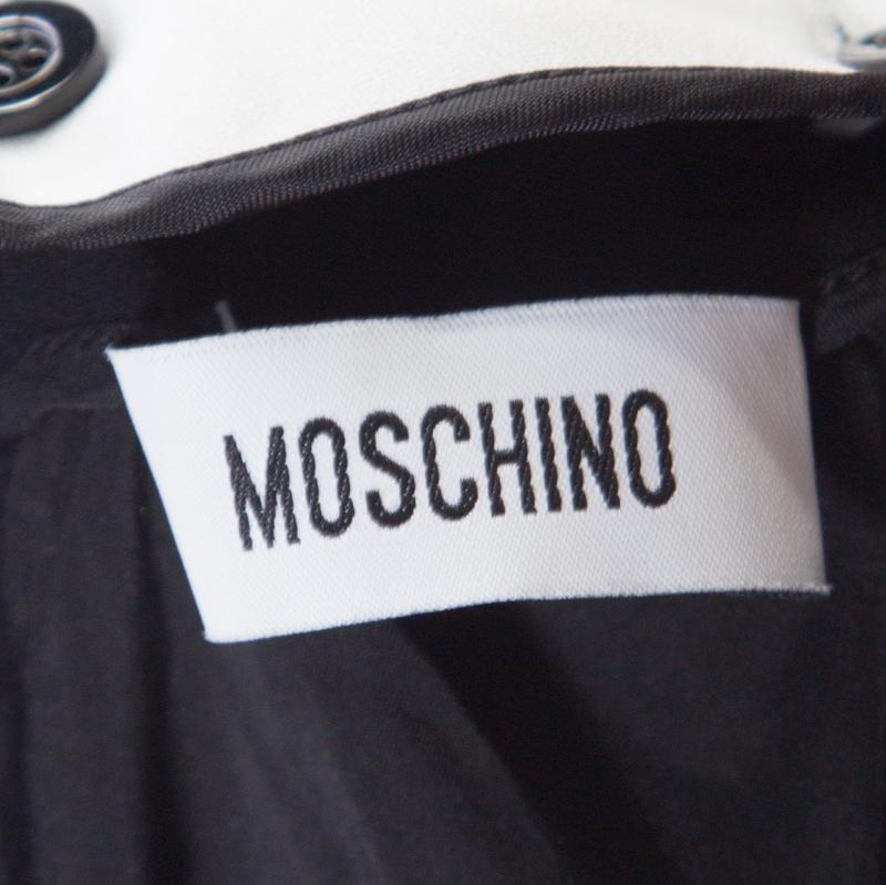 Moschino Monochrome Crepe Ruffled Trim Sleeveless Midi Dress M For Sale 3