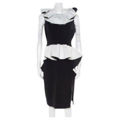 Moschino Monochrome Crepe Ruffled Trim Sleeveless Midi Dress M