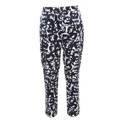 Moschino Monochrome Rose Printed Satin Tailored Trousers M Moschino Monochrome Rose Printed Satin Tailored Trousers M