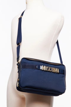 Moschino Monogram Navy Blue Camera Bag