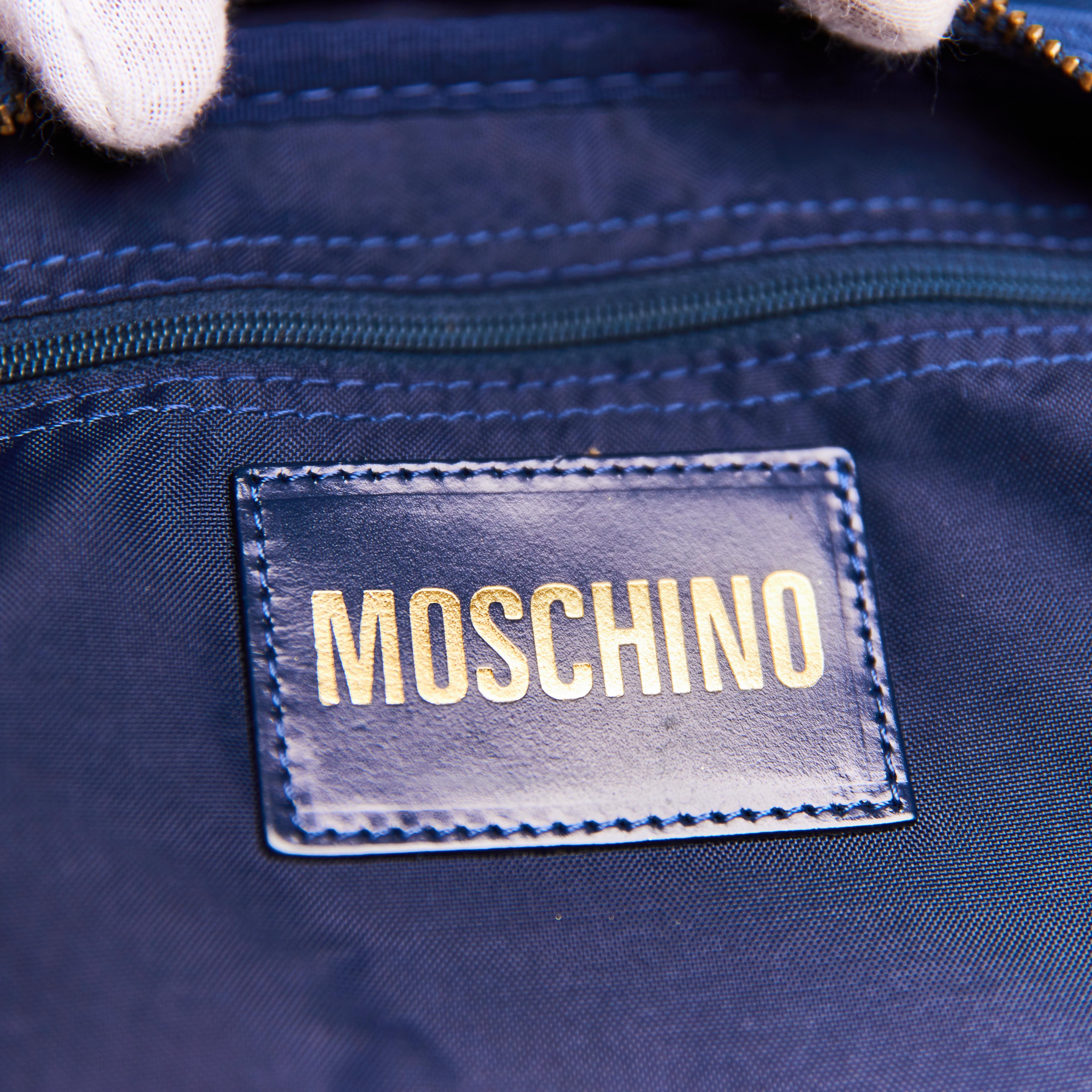 Moschino Monogram Navy Blue Camera Bag For Sale 1