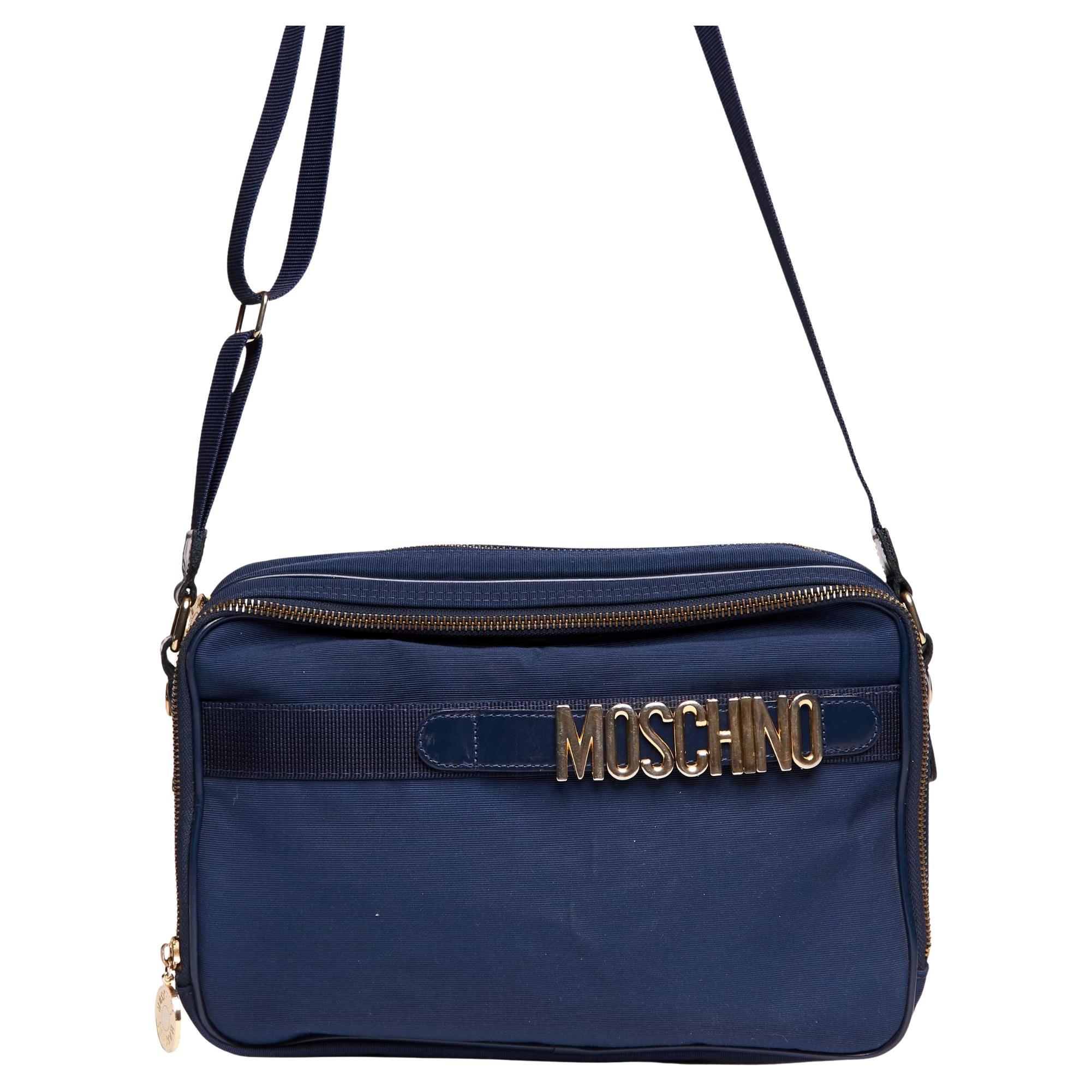 Moschino Monogram Navy Blue Camera Bag