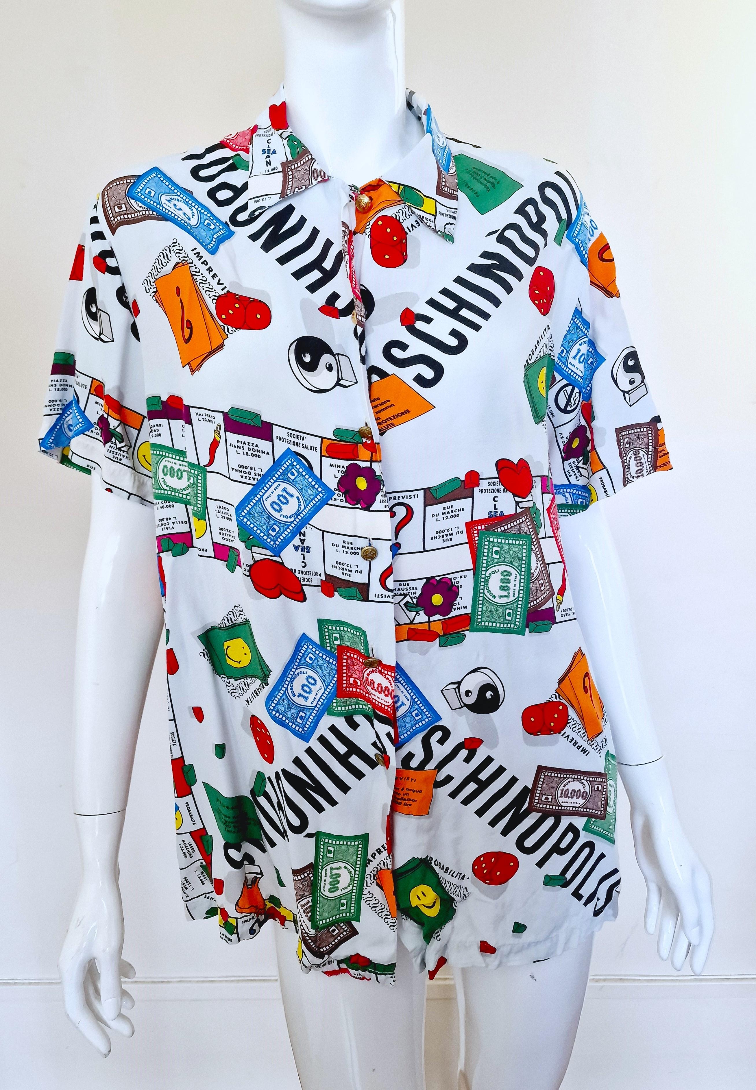 Moschino Monopoly Board Game Moschinopolis Geek Symbol Men Women Medium Shirt  In Excellent Condition For Sale In PARIS, FR