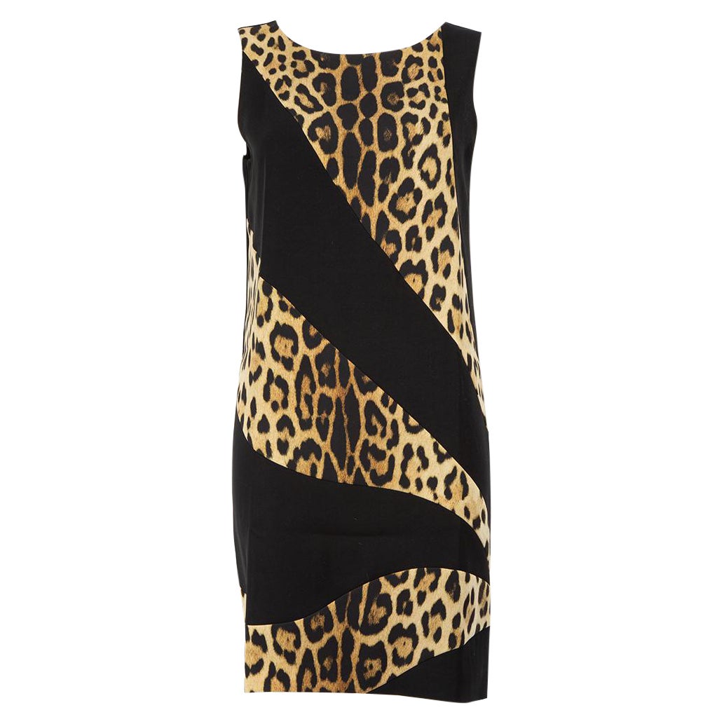 Moschino Moschino Cheap and Chic Schwarz & Leopard Print Panel Minikleid Größe L im Angebot