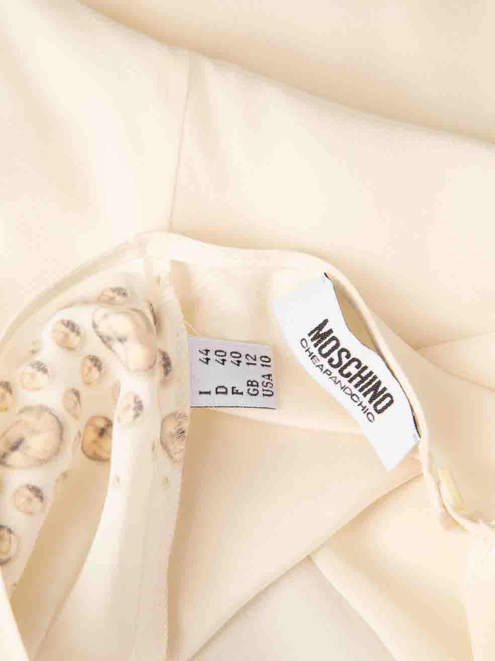 Women's Moschino Moschino Cheap & Chic Ecru Silk Printed Long Sleeve Top Size L For Sale