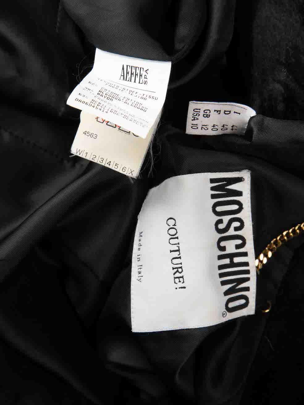 Moschino Moschino Couture! Schwarzer doppelreihiger Mantel aus Kunstpelz Größe L Damen im Angebot
