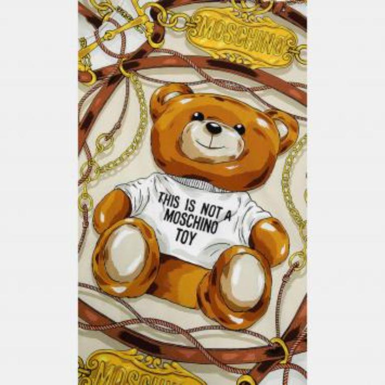 Moschino Multi Military Teddy Schal Print Kleid L (Beige) im Angebot