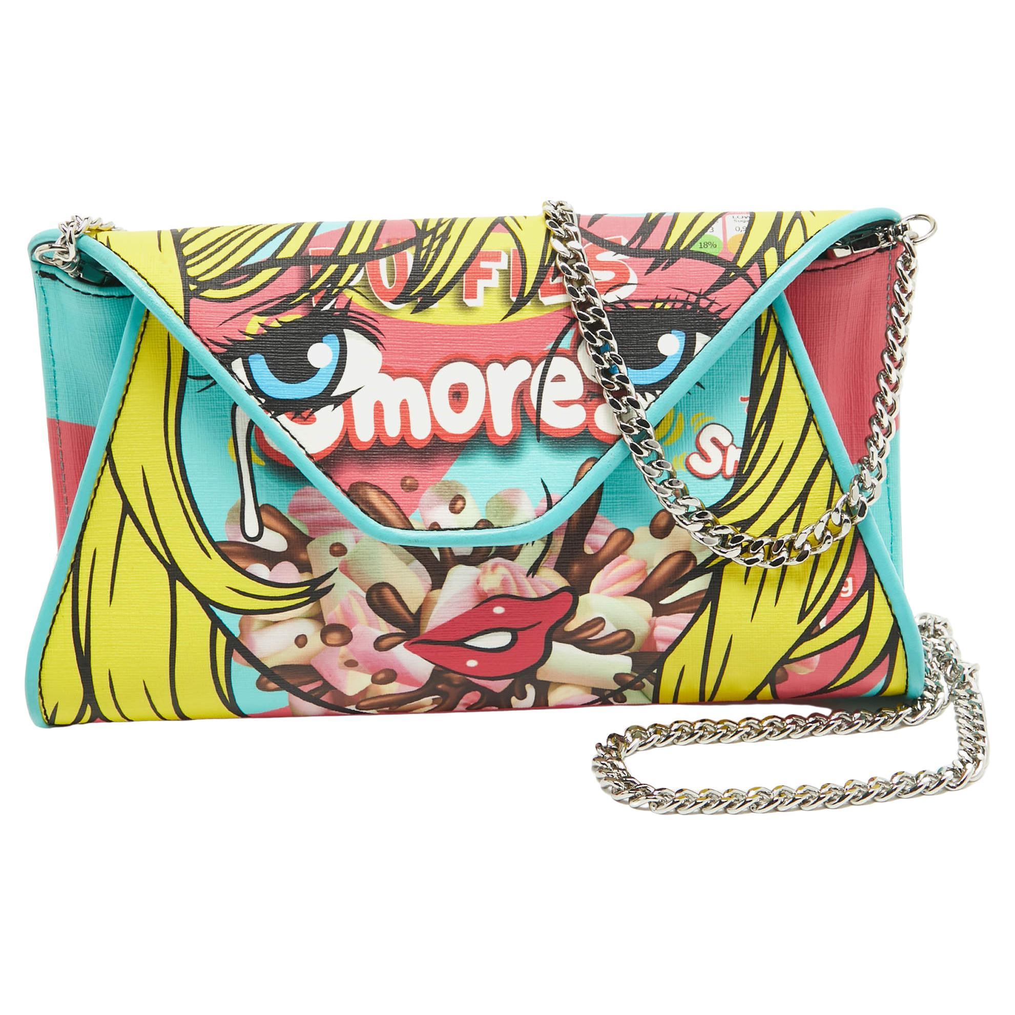 Moschino Multicolor Coated Canvas and Leather Smores Chain Clutch For Sale
