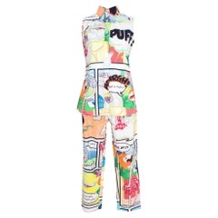 Moschino - Costume pantalon en coton imprimé carton multicolore emblématique 