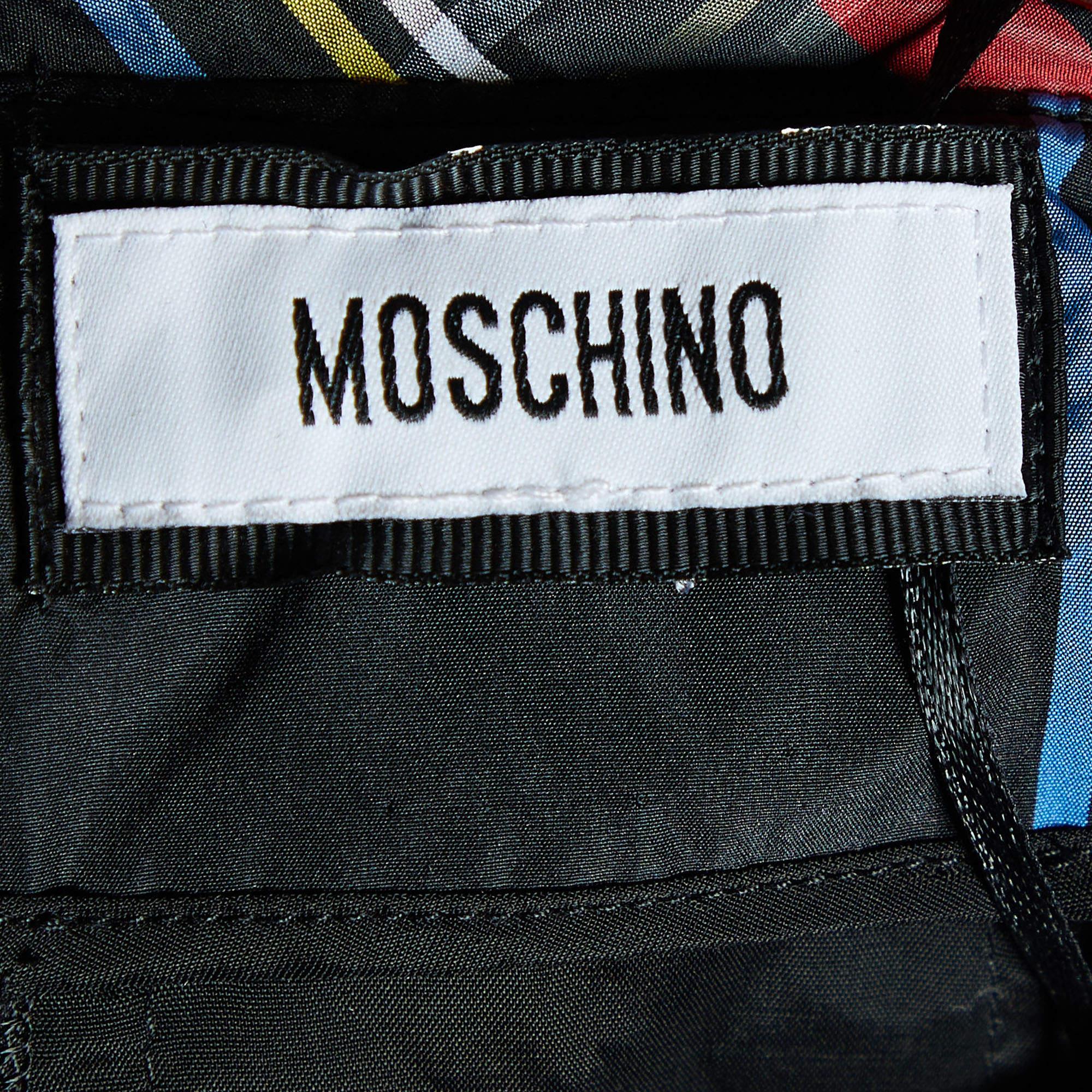 Moschino Mehrfarbig kariertes Minikleid aus Seidenmischung mit Schleifendetails M Damen im Angebot