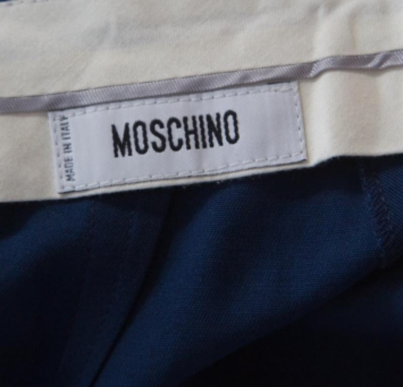 Donna Moschino Pantaloni aderenti in cotone blu navy con dettaglio ricamato M in vendita