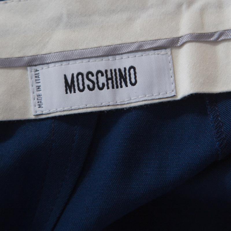 Moschino Marineblaue Hose aus Baumwolle mit besticktem, verziertem Detail, Größe M Damen im Angebot