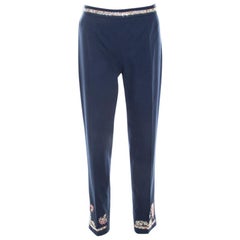 Moschino Pantaloni aderenti in cotone blu navy con dettaglio ricamato M
