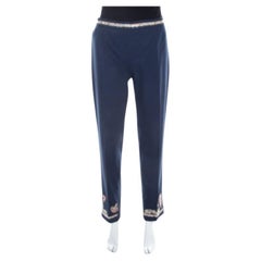 Moschino Pantaloni aderenti in cotone blu navy con dettaglio ricamato M