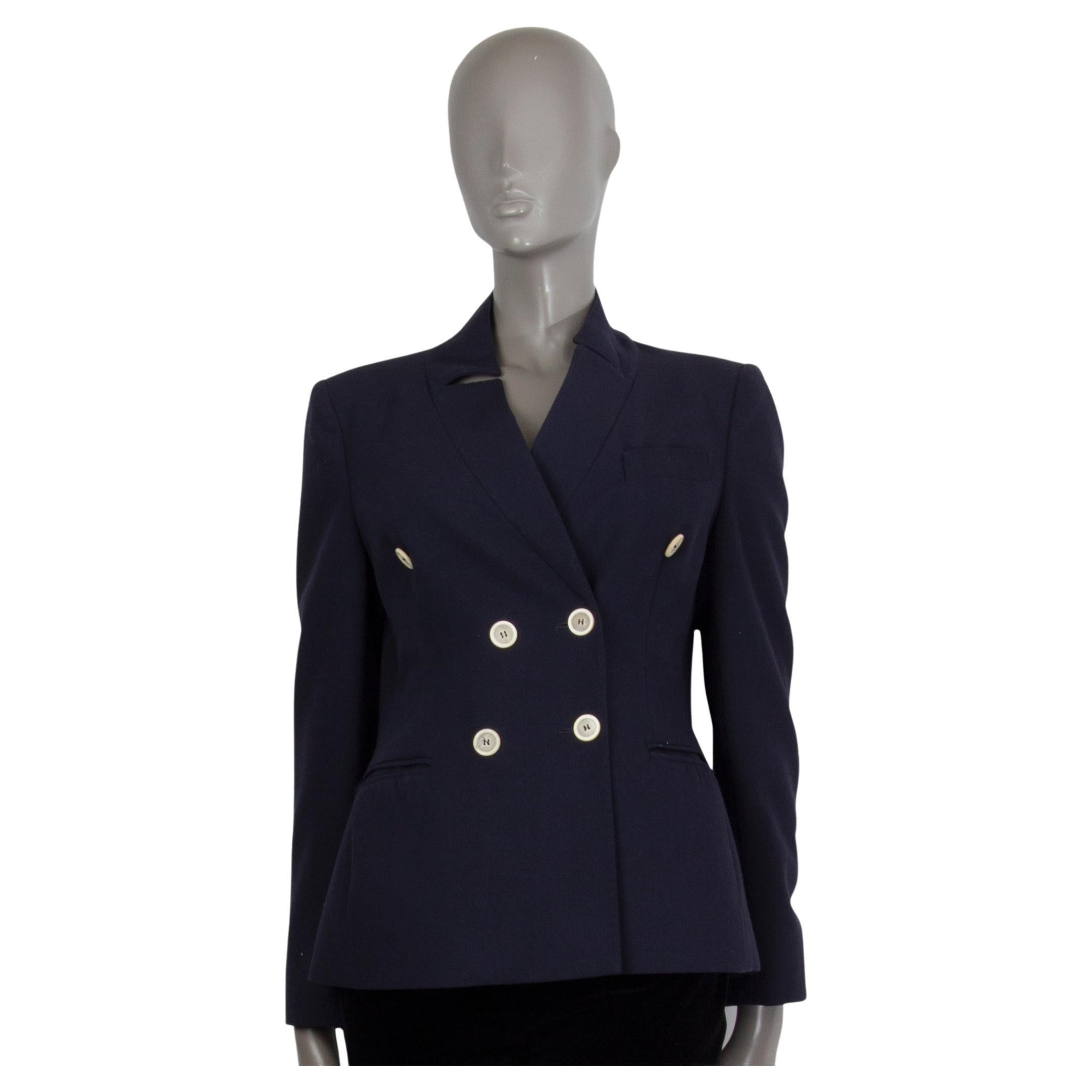 MOSCHINO navy blue wool DOUBLE BREASTED Blazer Jacket 46 XL For Sale