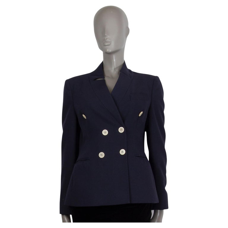 MOSCHINO navy blue wool DOUBLE BREASTED Blazer Jacket 46 XL For Sale at 1stDibs
