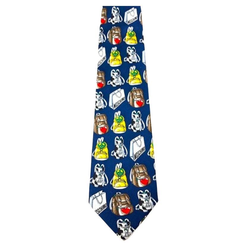Moschino Navy Shopping Bag Backpack Silk Men's Tie For Sale