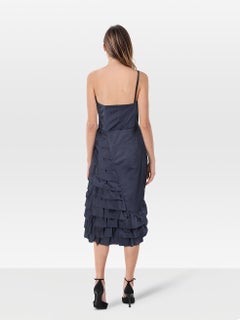 Moschino Navy Silk Ruffle Layered Midi Dress Size S