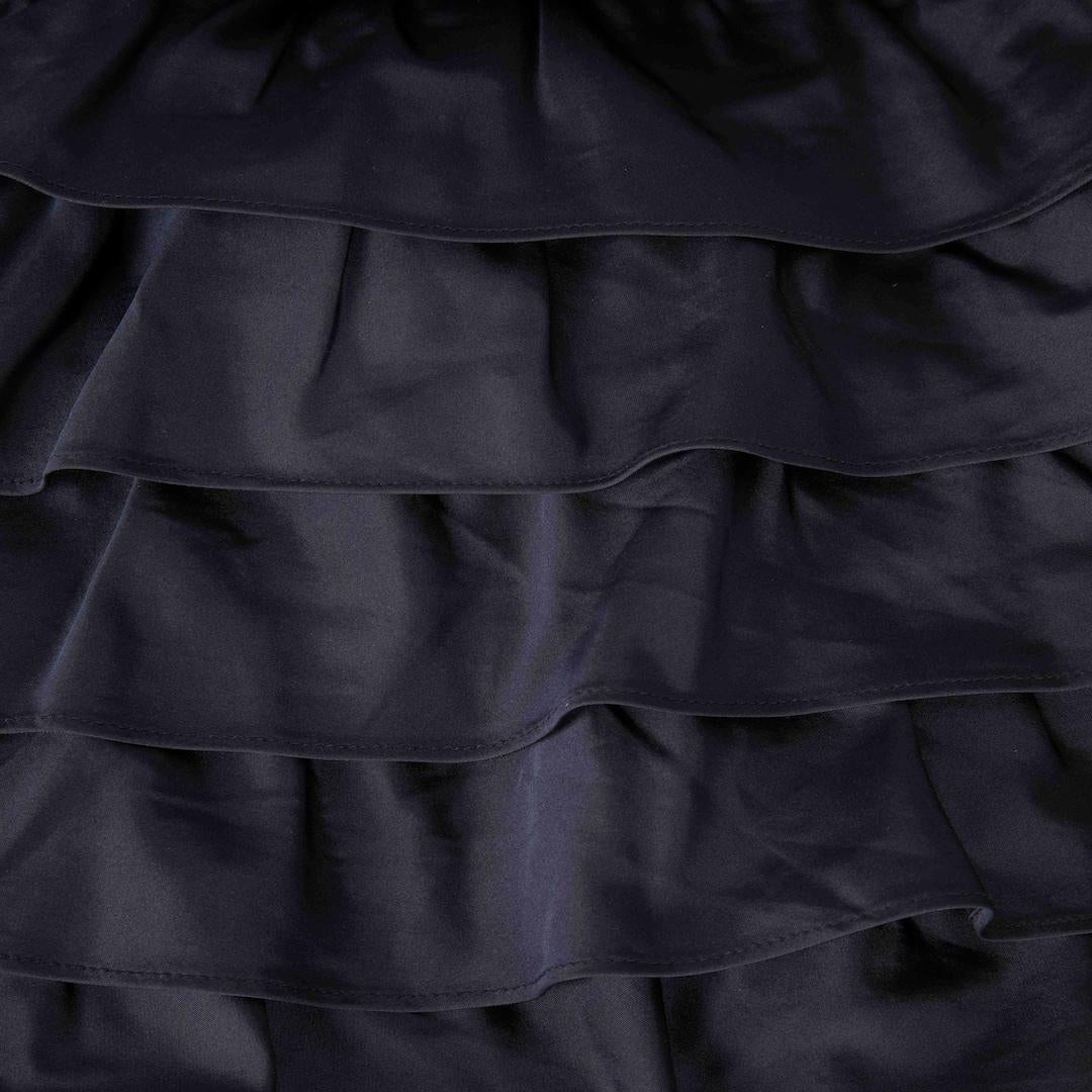Noir Moschino Navy Silk Ruffle Layered Midi Dress Size S en vente