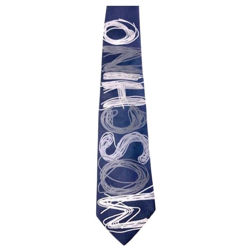 Moschino Navy White Silk Tie