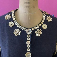 Moschino Navy Wool Crepe Pearlized Buttons Blazer