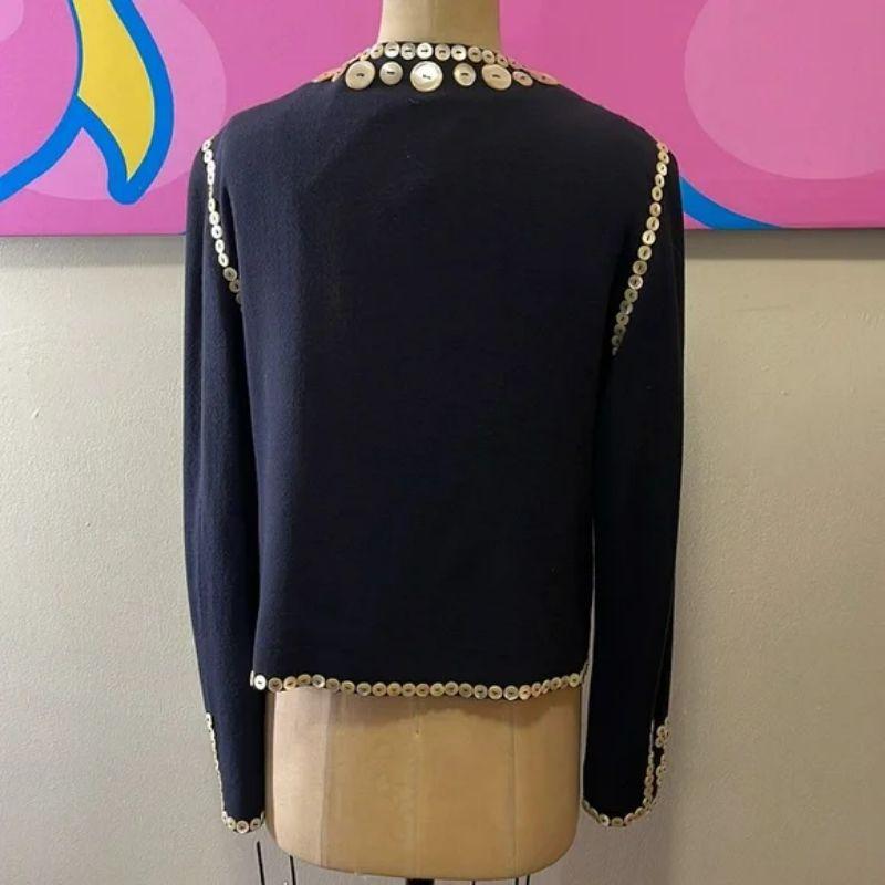 Black Moschino Navy Wool Crepe Pearlized Buttons Blazer For Sale