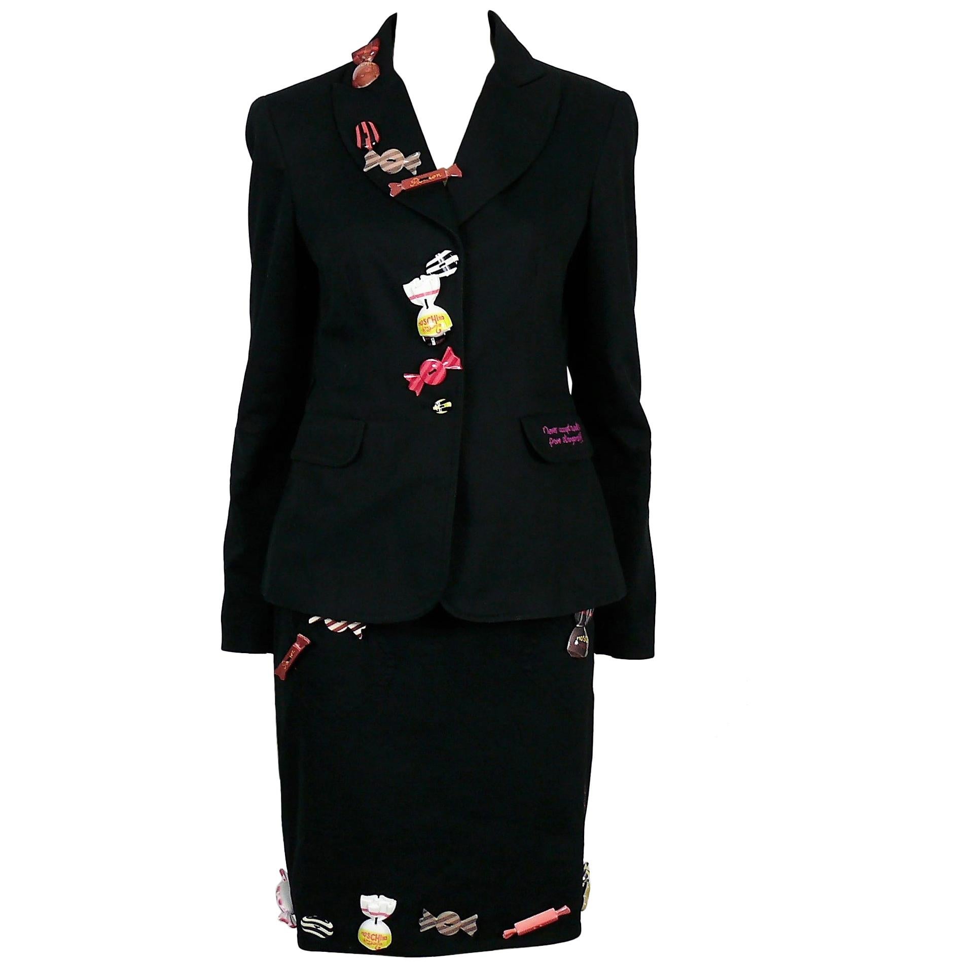 Moschino "Never Accept Sweets from Strangers" Candy Embellished Blazer and Skirt For Sale