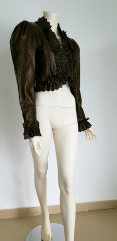 MOSCHINO "New" Dark Brown Leather Perforated Edges Jacket - Unworn