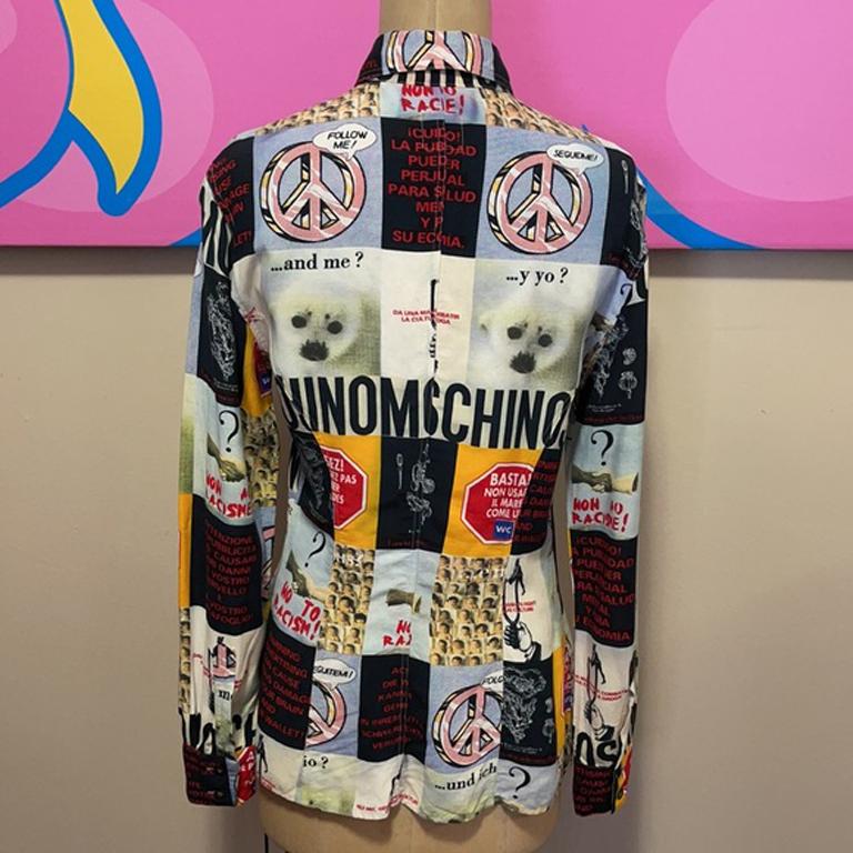 Moschino No To Racism Long Sleeve Shirt In Fair Condition For Sale In Los Angeles, CA