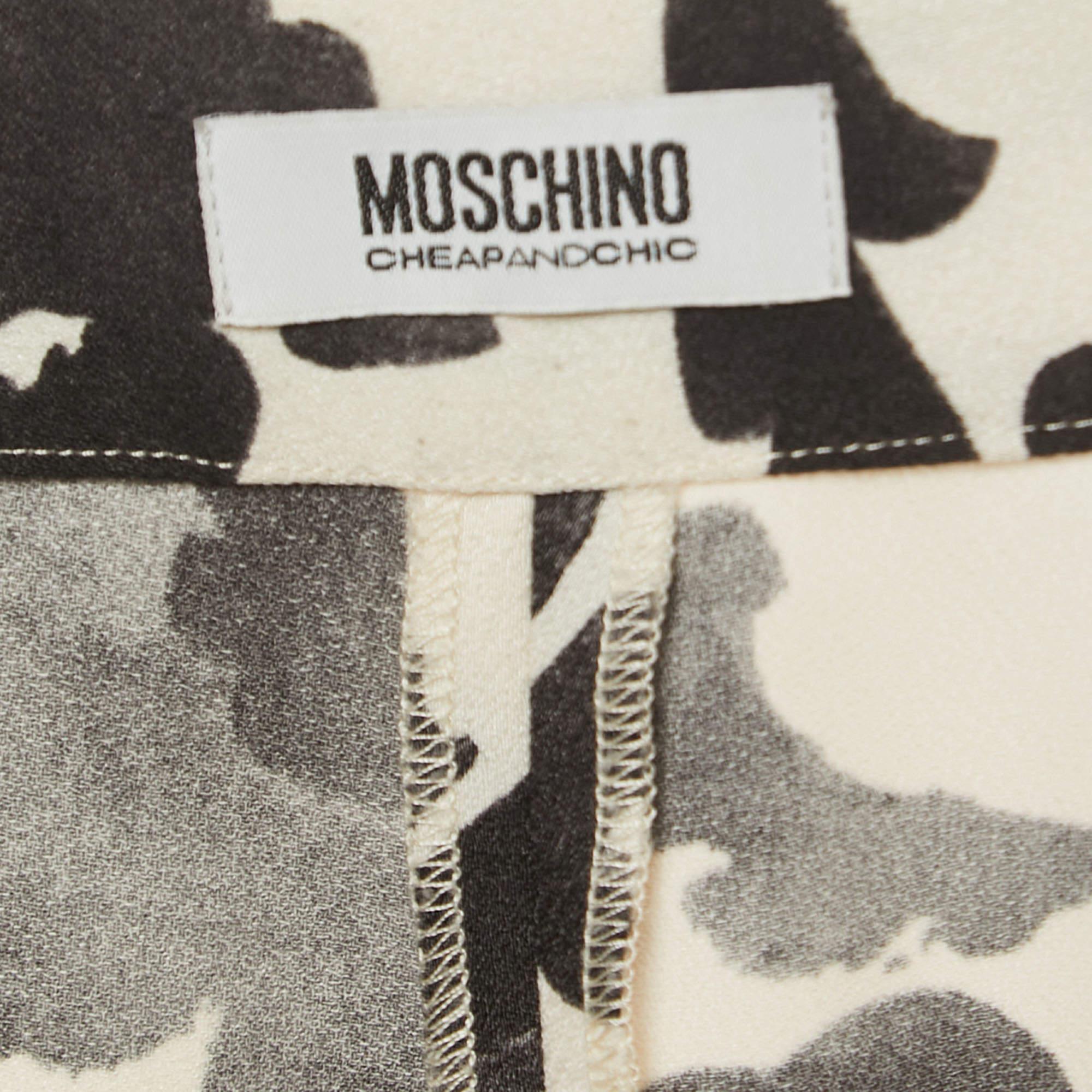 Moschino Off-White/Black Floral Print Crepe Trousers M In Fair Condition For Sale In Dubai, Al Qouz 2