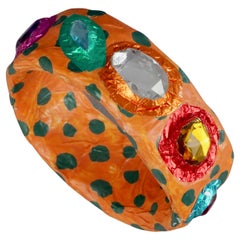 MOSCHINO Orange Green Jewelled Foil Polka Dot Papier-Mâché Bangle Bracelet